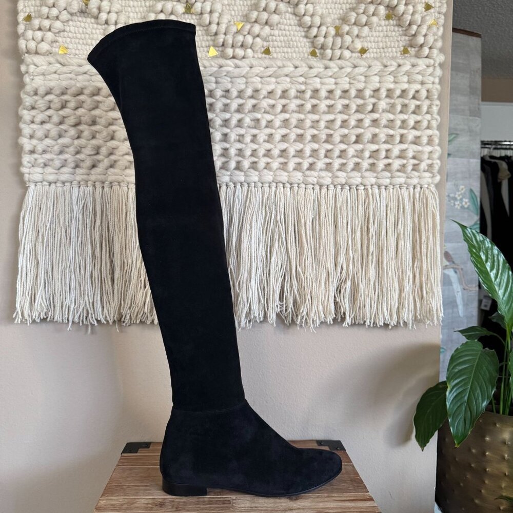 jimmy Choo Myren Black Stretch Suede Flat Over the Knee Boots Size 42/US Size 12 - Picture 9 of 16